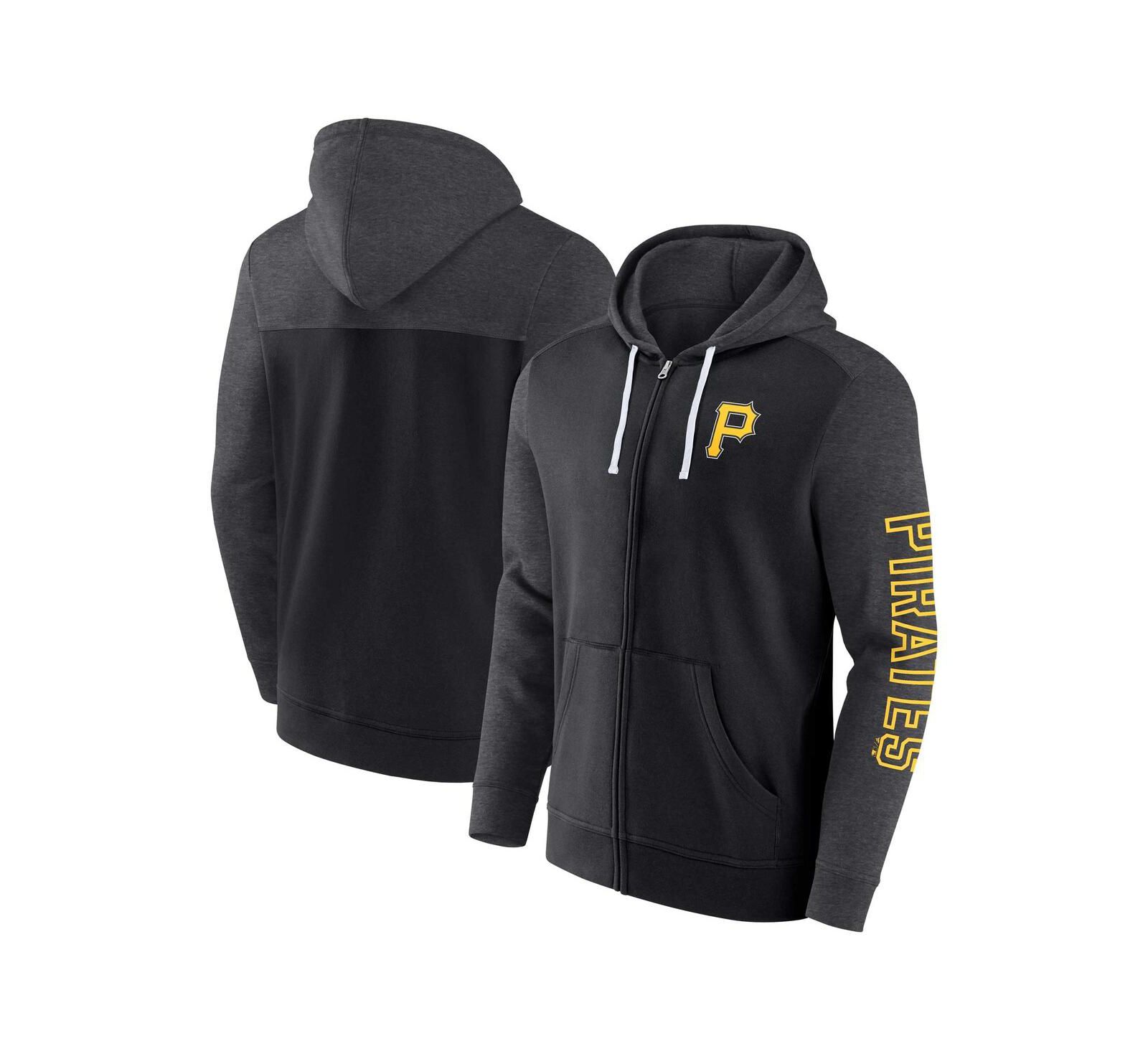 Men's Fanatics Black Pittsburgh Pirates Offensive Line Up Lightweight Full-Zip Hoodie