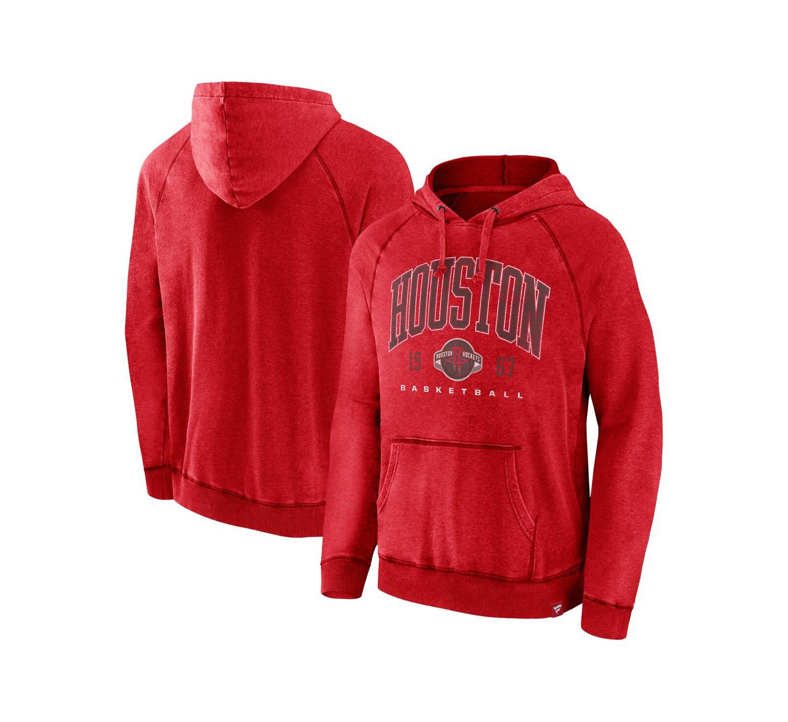 Мужское худи Fanatics Houston Rockets Raglan с эффектом выцветания