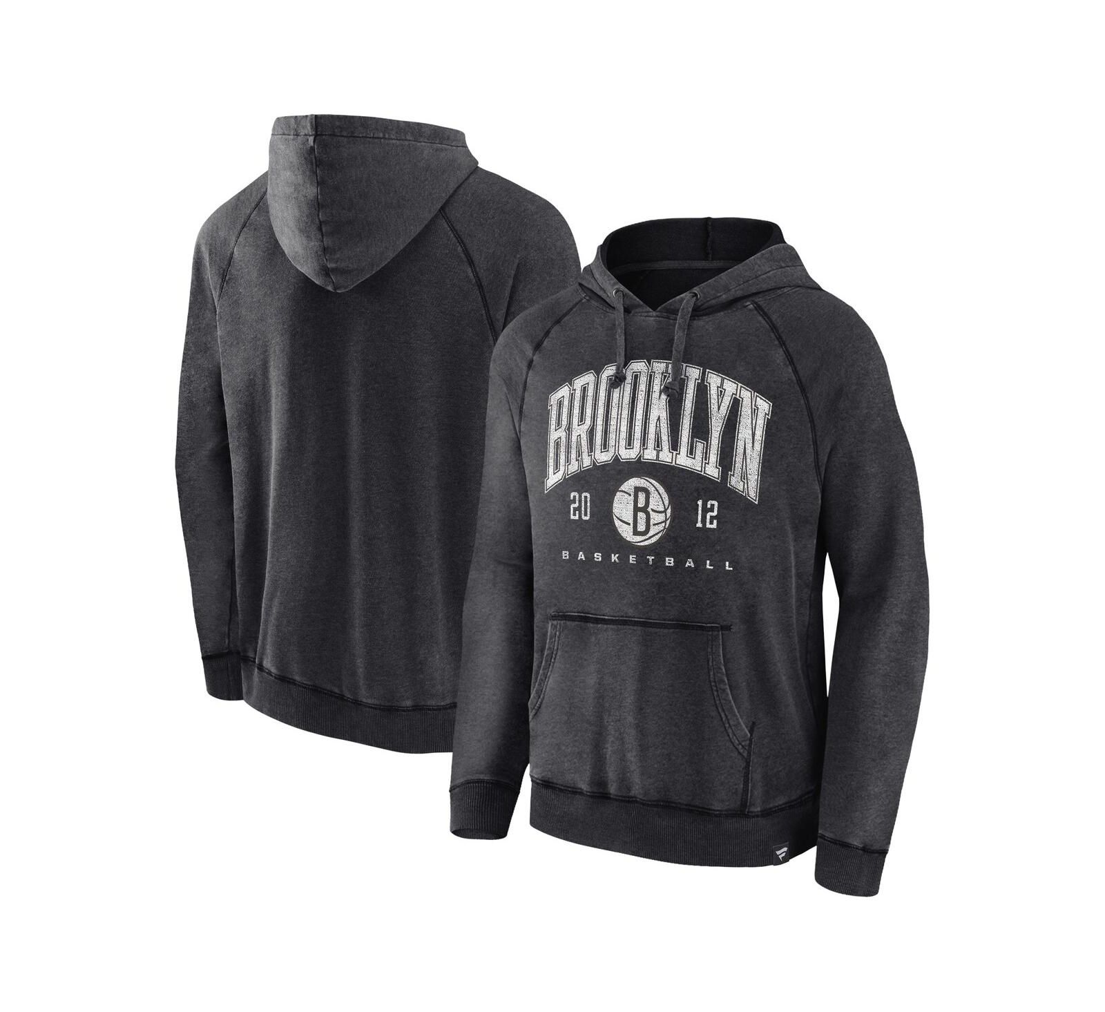 Мужской свитшот Fanatics Brooklyn Nets Foul Trouble Snow Wash Raglan Pullover в цвете Heather Charcoal