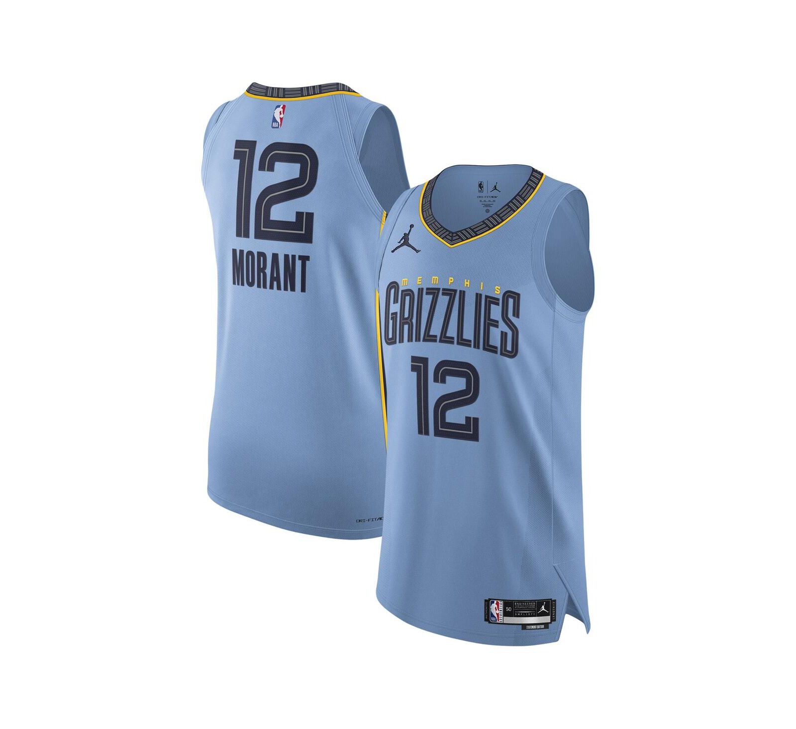 Мужская игровая джерси Jordan Ja Morant Memphis Grizzlies, Statement Edition, голубая