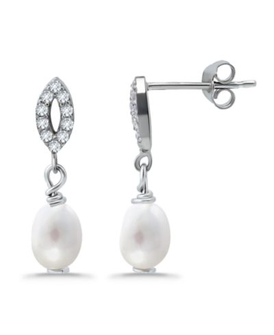 Macy's серьги-подвески с белым жемчугом и Cubic Zirconia