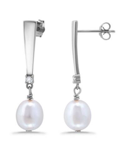 Серьги Macy's White Cultured Pearl Polish Graduated Bar Drop