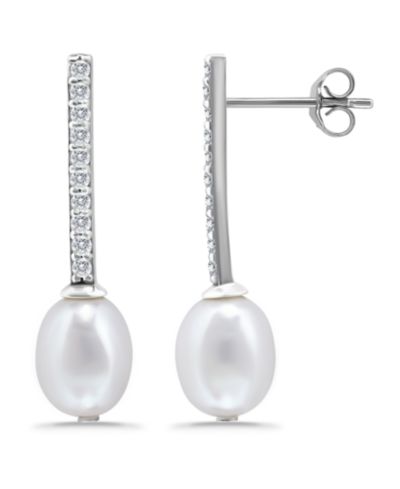 Серьги Macy's White Cultured Pearl and Cubic Zirconia Bar Drop