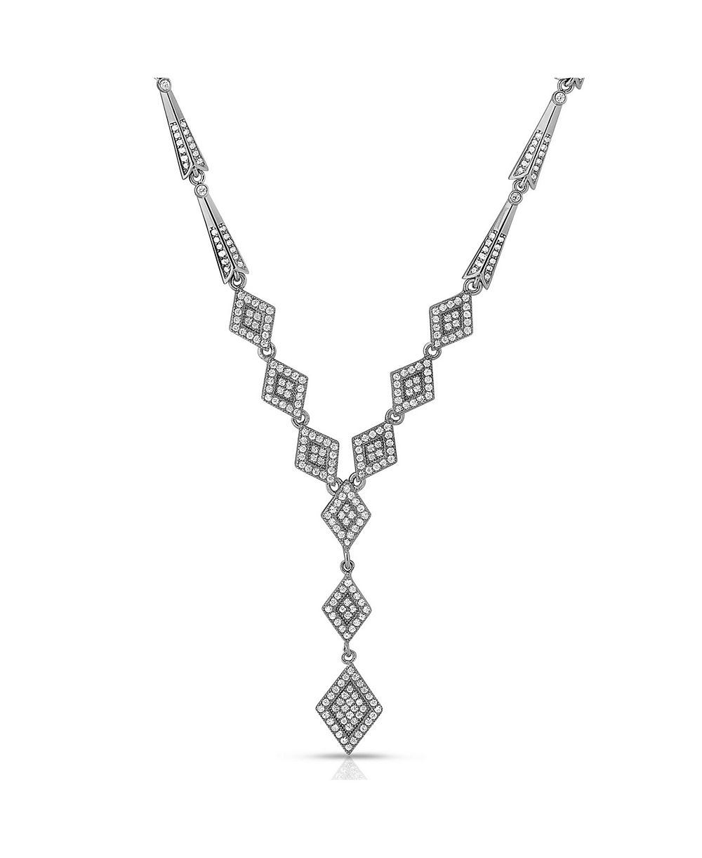 Ожерелье Genevive Sterling Silver White Gold Plated Cubic Zirconia Micro Pave Shape