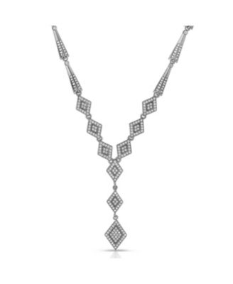 Ожерелье Genevive Sterling Silver White Gold Plated Cubic Zirconia Micro Pave Shape