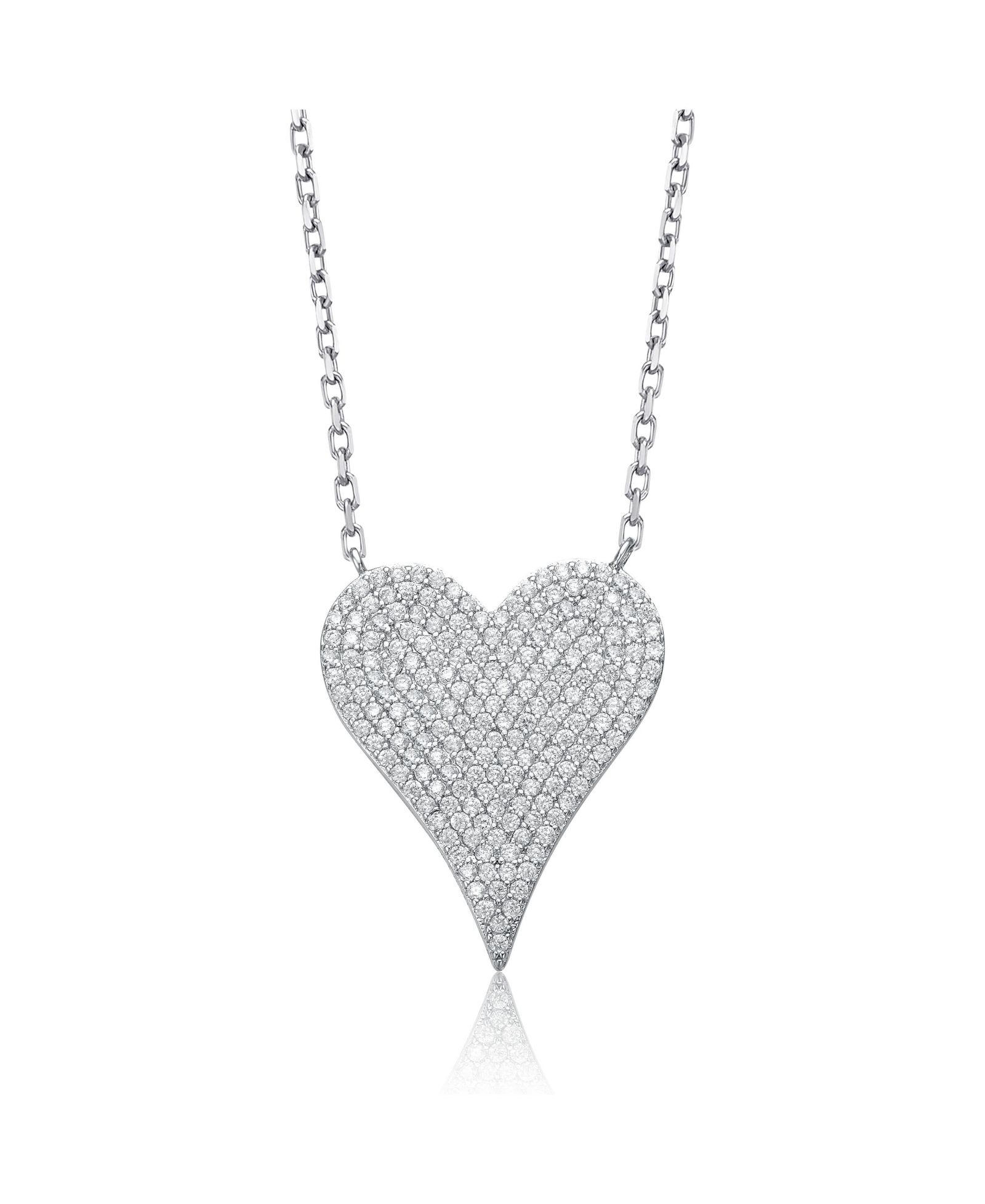 Sterling Silver with Pave Cubic Zirconia Heart Layering Necklace