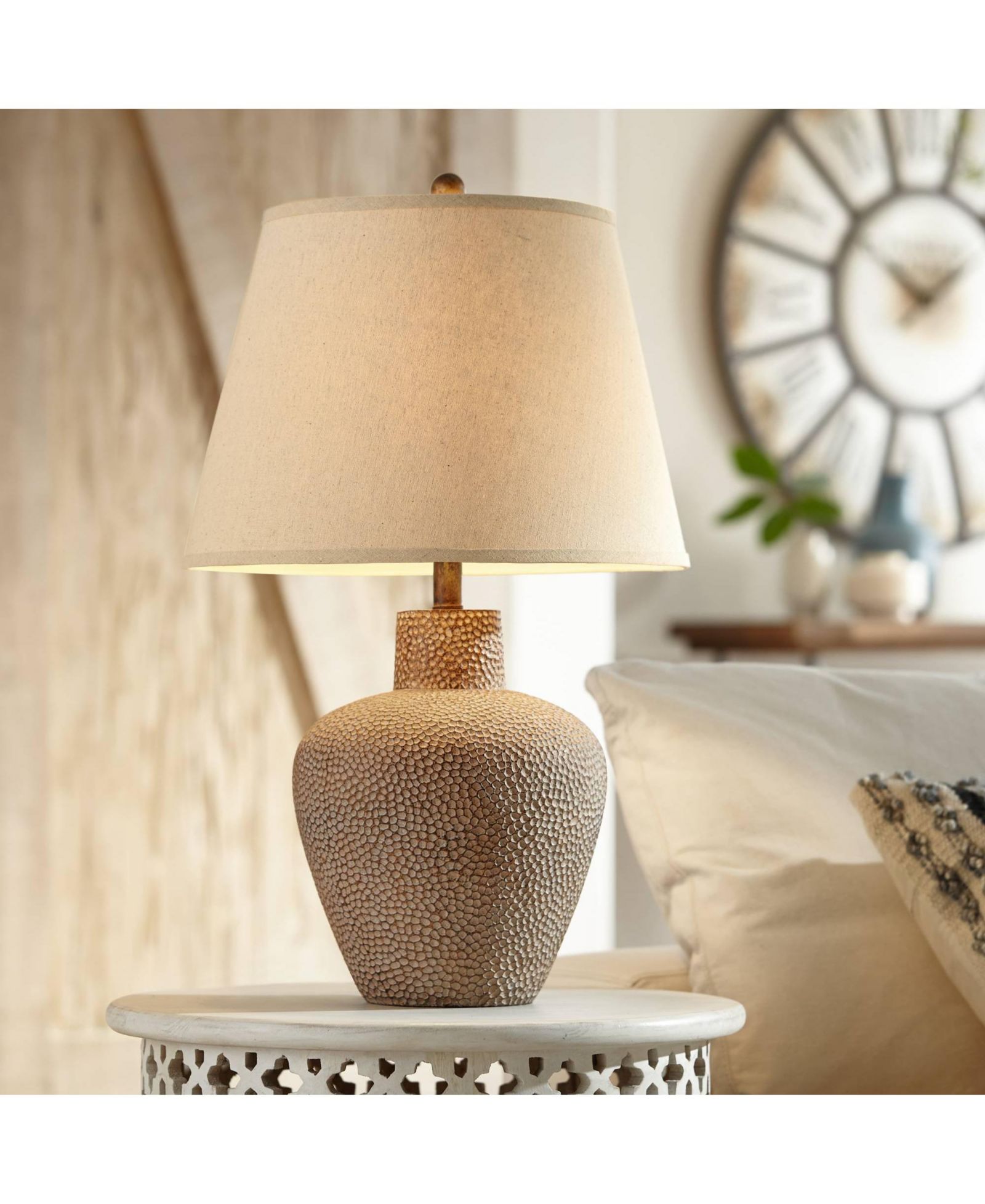 360 Lighting Bentley Rustic Farmhouse Table Lamp 29" Tall  Leaf Textured Hammered Pot Empire Shade for Bedroom Living Room House Home