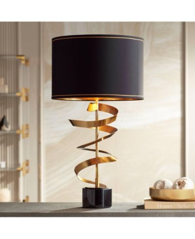 Possini Euro Design 31" Tall Sculptural Brass Marble Twist Modern Table Lamp with Dimmer Drum Shade