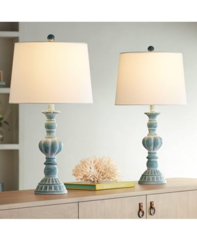 Regency Hill Tanya Coastal Traditional Vintage like Style Table Lamps 26.5" High Set of 2 Washed Tapered Drum Shade Decor