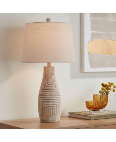 Franklin Iron Works Southwest Rustic Table Lamp 27" Tall Faux Light Wood Oatmeal Fabric Drum Shade for Living Room Bedroom Bedside Nightstand