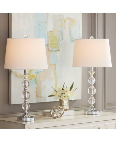 360 Lighting Set of 2 Solange 25" High Modern Glam Table Lamps Silver Finish Stacked Crystal Shade