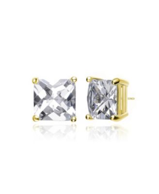 Genevive Radiant Sterling Silver Cubic Zirconia Square Stud Earrings