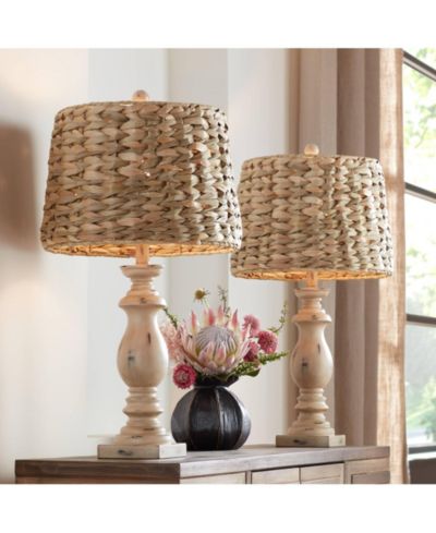 Regency Hill Carlisle Modern Coastal Table Lamps 26 1/2" High Set of 2 Sea Grass Tapered Drum Shade for Bedroom Living Room Bedside Nightstand