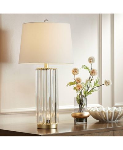 Regency Hill 27 3/4" Tall Clear Glass Rivera Traditional Table Lamp with Nightlight LED Shade