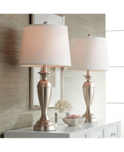 Regency Hill Blair Traditional Table Lamps 25" High Set of 2 Nickel Drum Shade for Bedroom Living Room Bedside Nightstand Office Family
