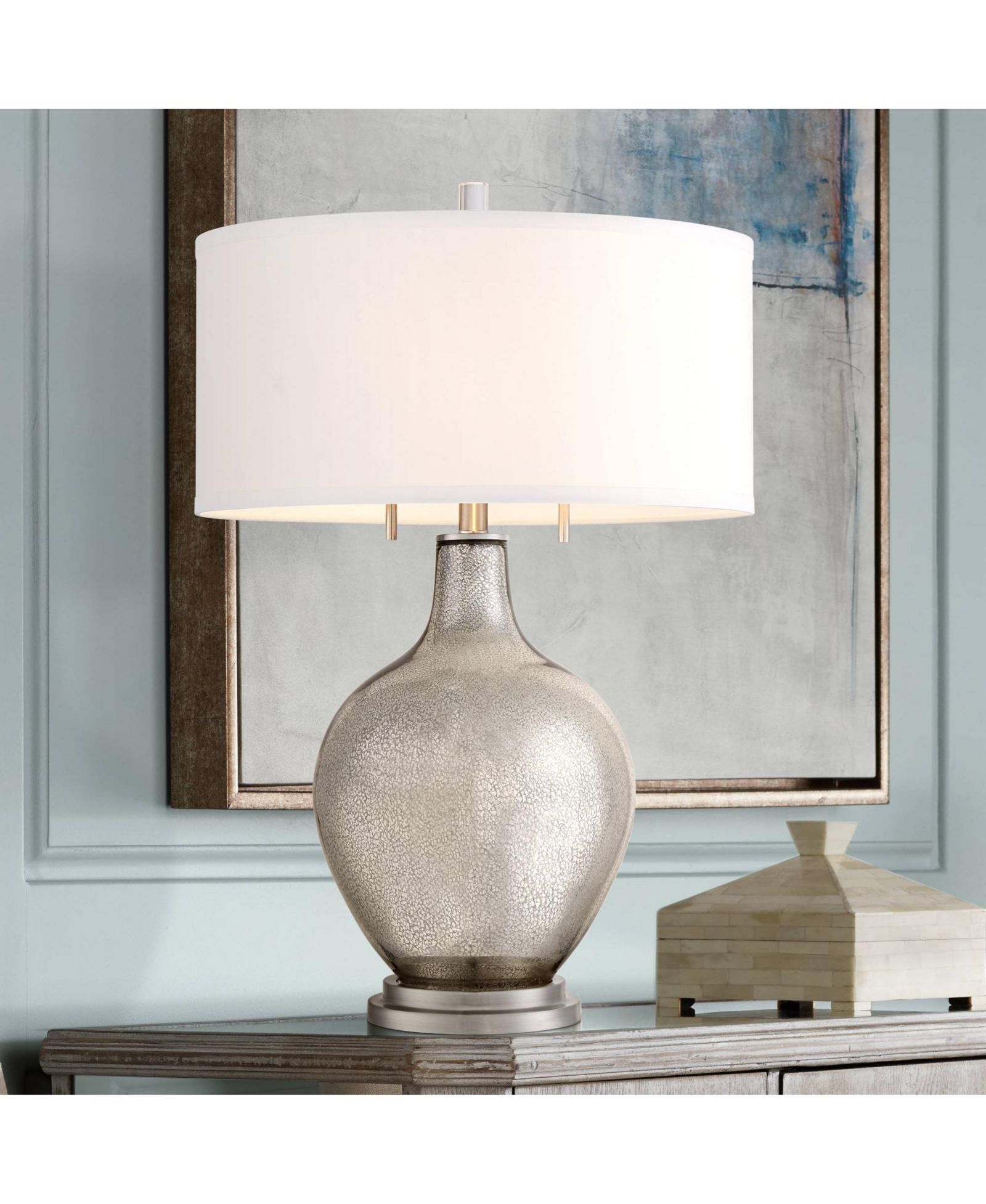 Possini Euro Design Louie 28 1/2" Tall Modern Luxe End Table Lamp Silver Mercury Glass Single Living Room Bedroom