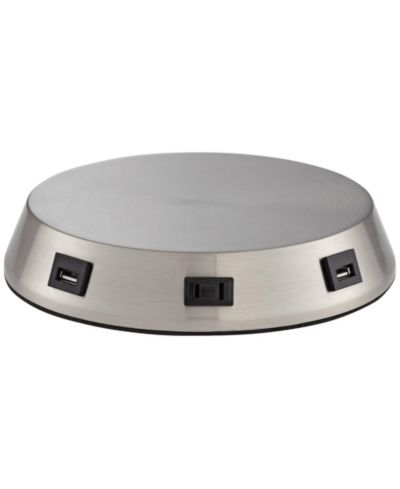 360 Lighting 1 3/4" High Lamp Base Universal Charging USB-Outlet Workstation Silver Nickel Finish Metal Living Room Charging