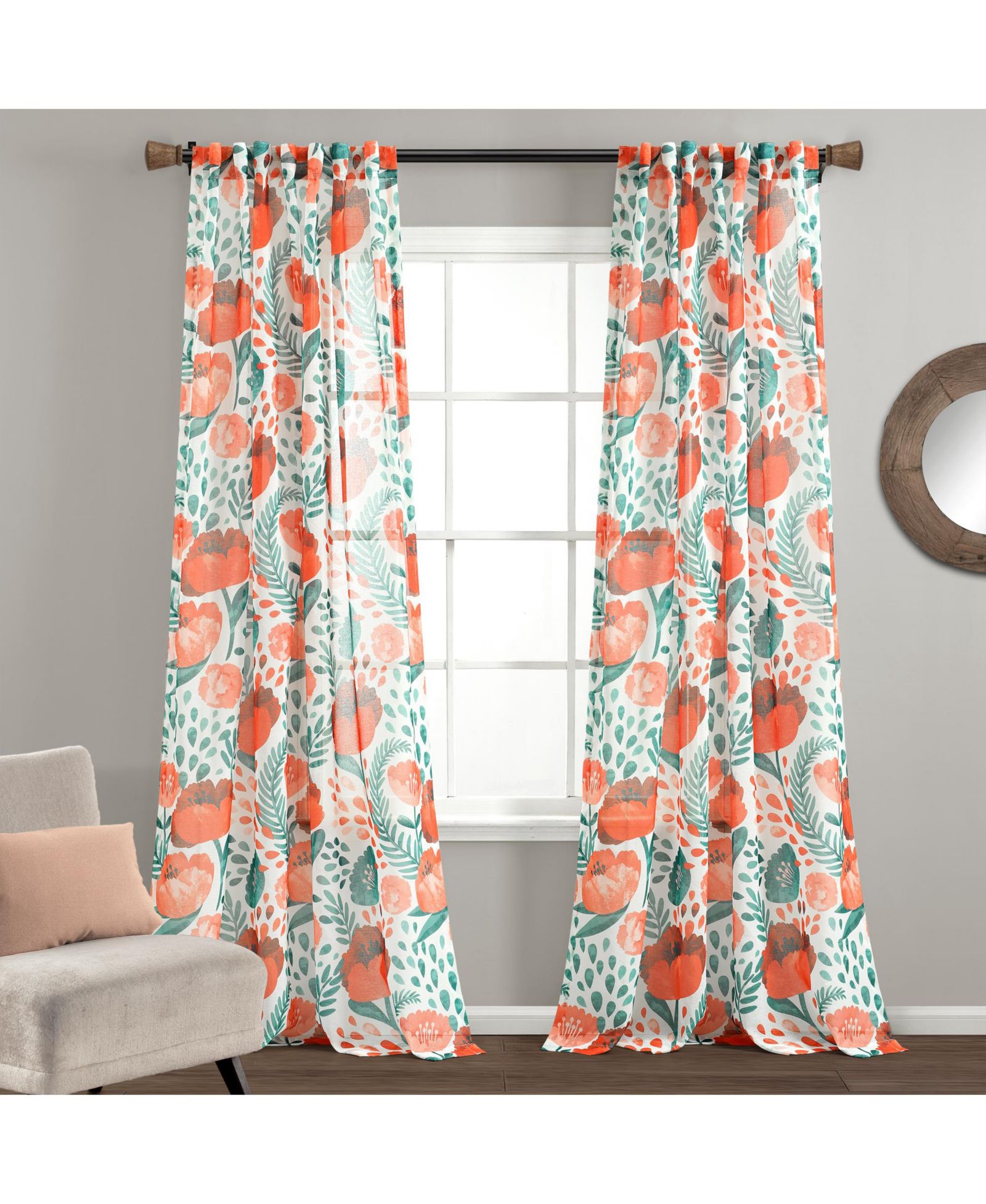 Poppy Garden Sheer Window Curtain Panels Multi 52X84 Set