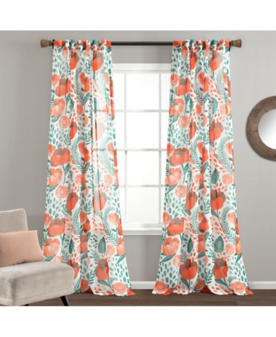 Poppy Garden Sheer Window Curtain Panels Multi 52X84 Set