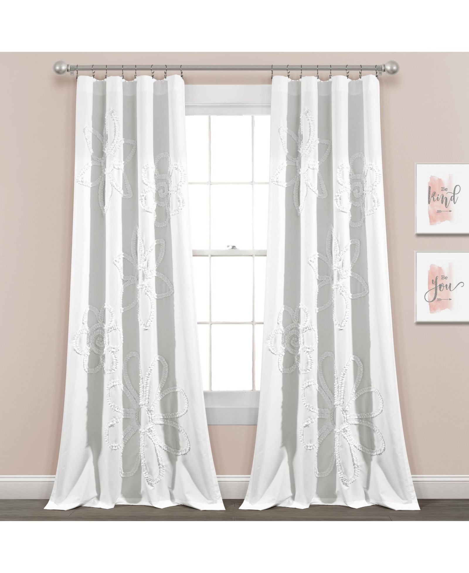 Ruffle Flower Window Curtain Panels 42X84 Set