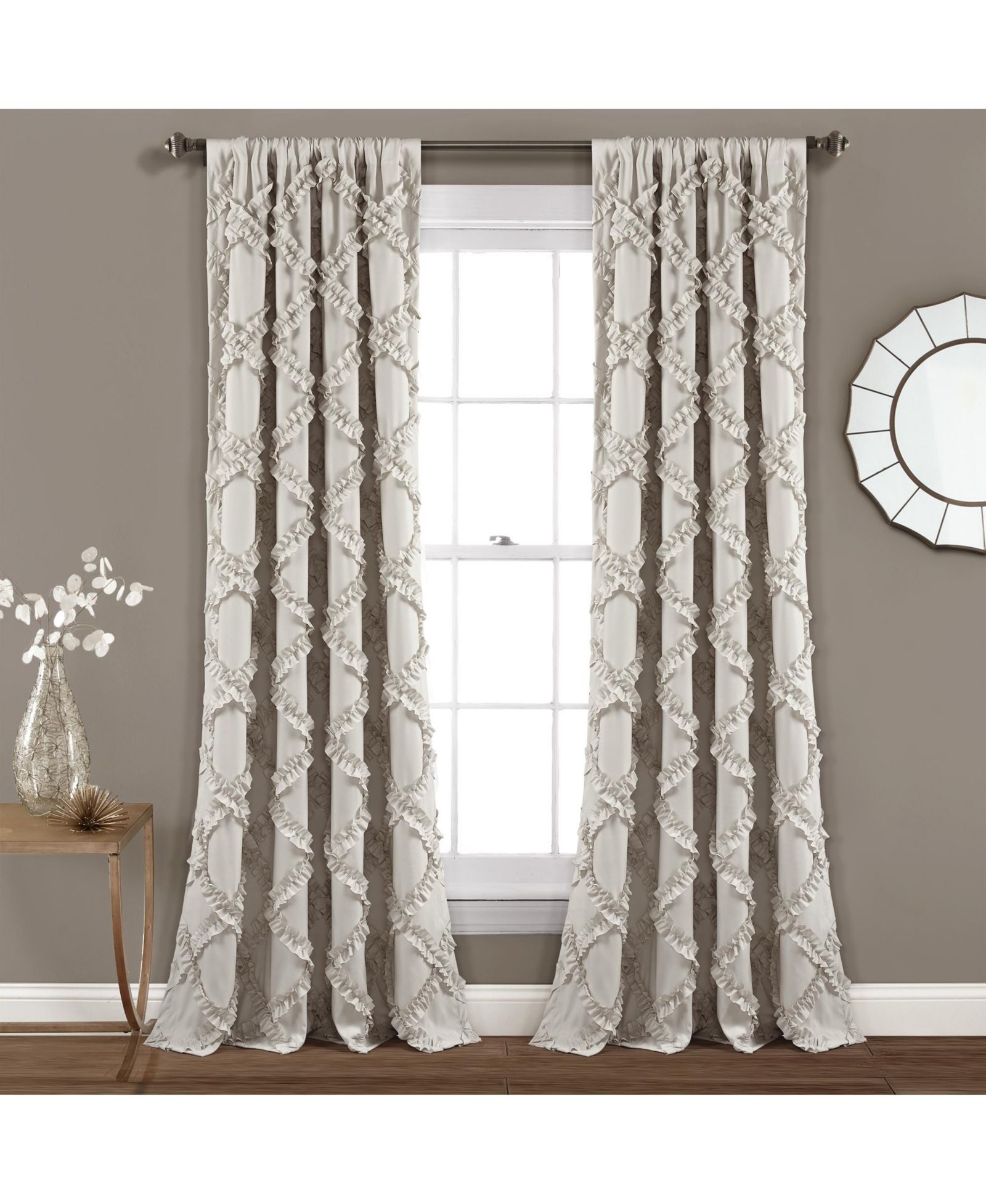 Ruffle Diamond Window Curtain Panels Neutral 54x84 Set