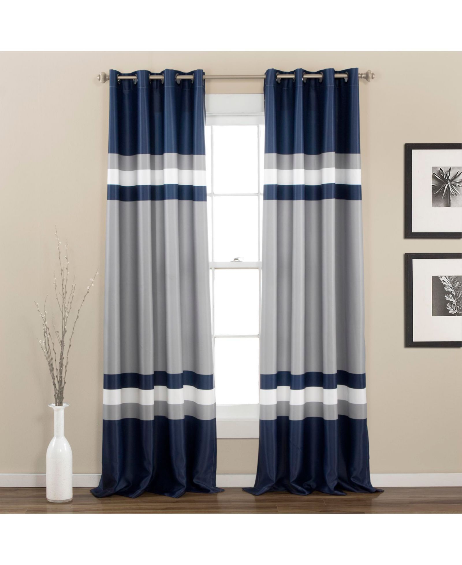 Lush Decor набор штор Alexander Stripe, пропускающих свет, темно-синие, 52x95
