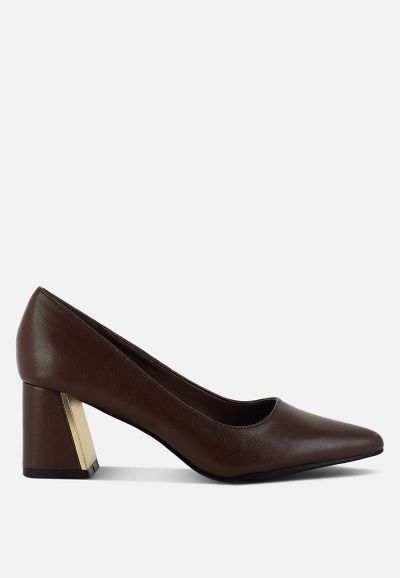 London Rag Womens Casey Metallic Detail Block Heel Pumps