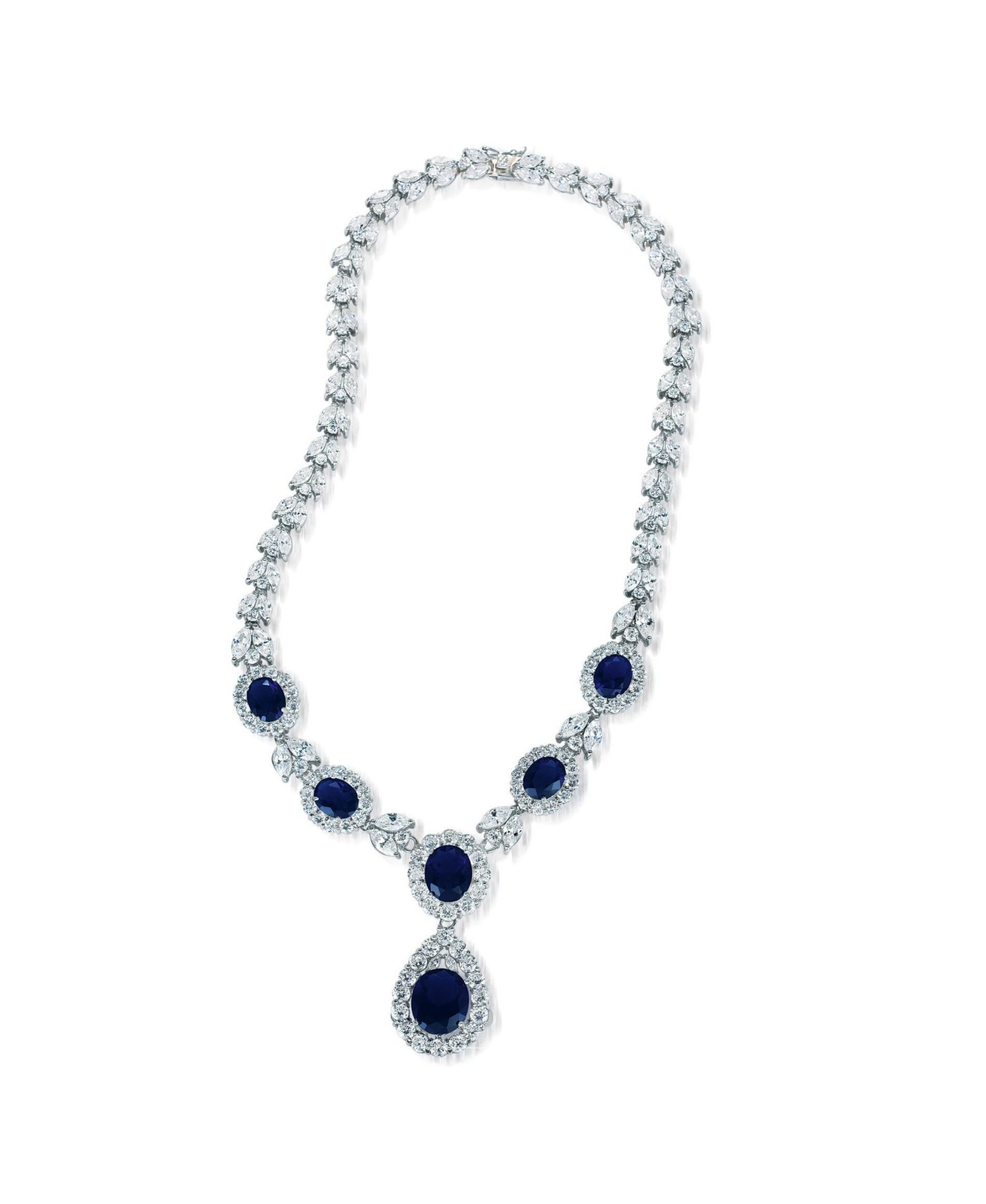 Genevive Cubic Zirconia Teardrop Statement Necklace