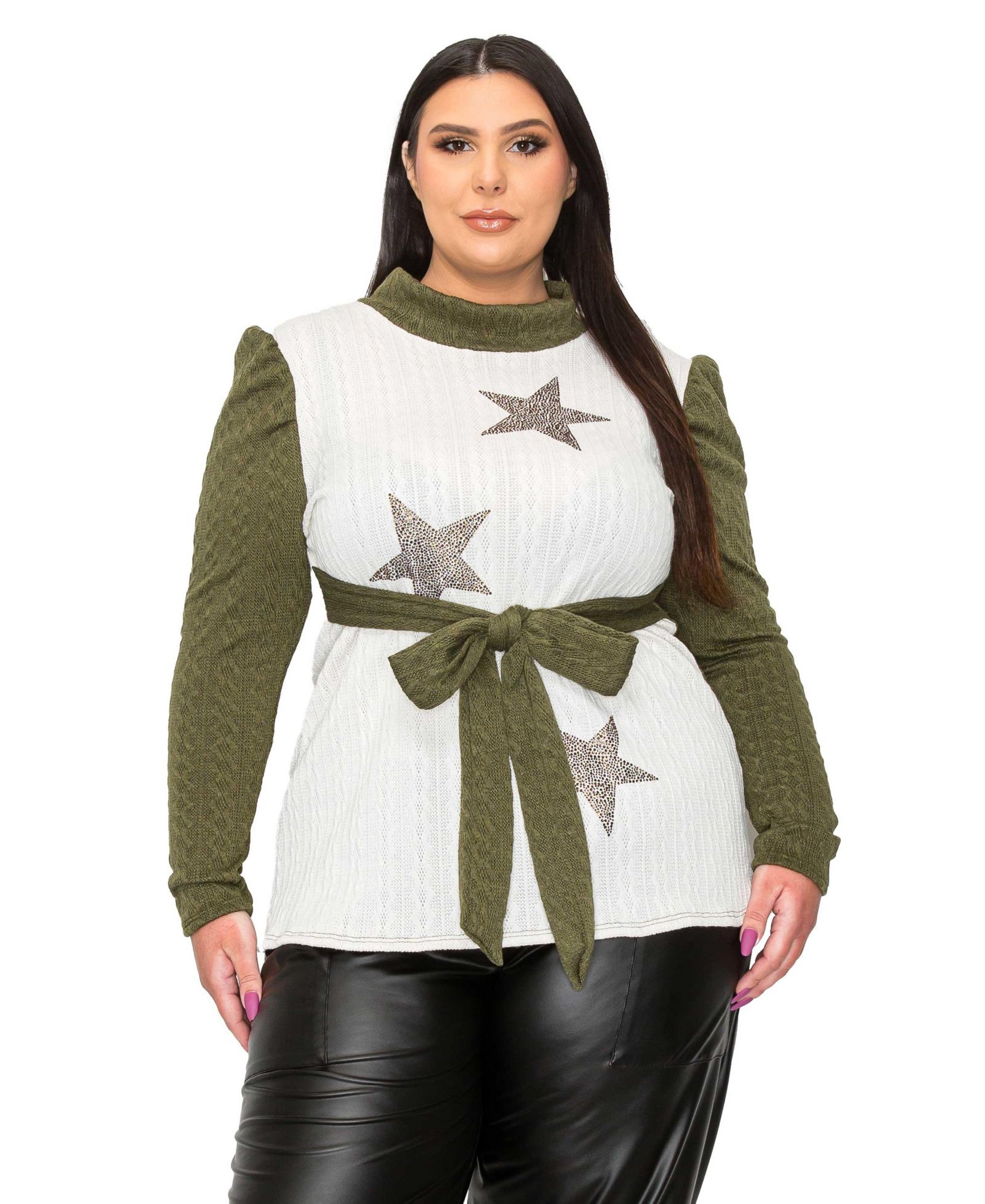 L I V D Plus Size свитер Britt Star с отделкой и завязками на талии