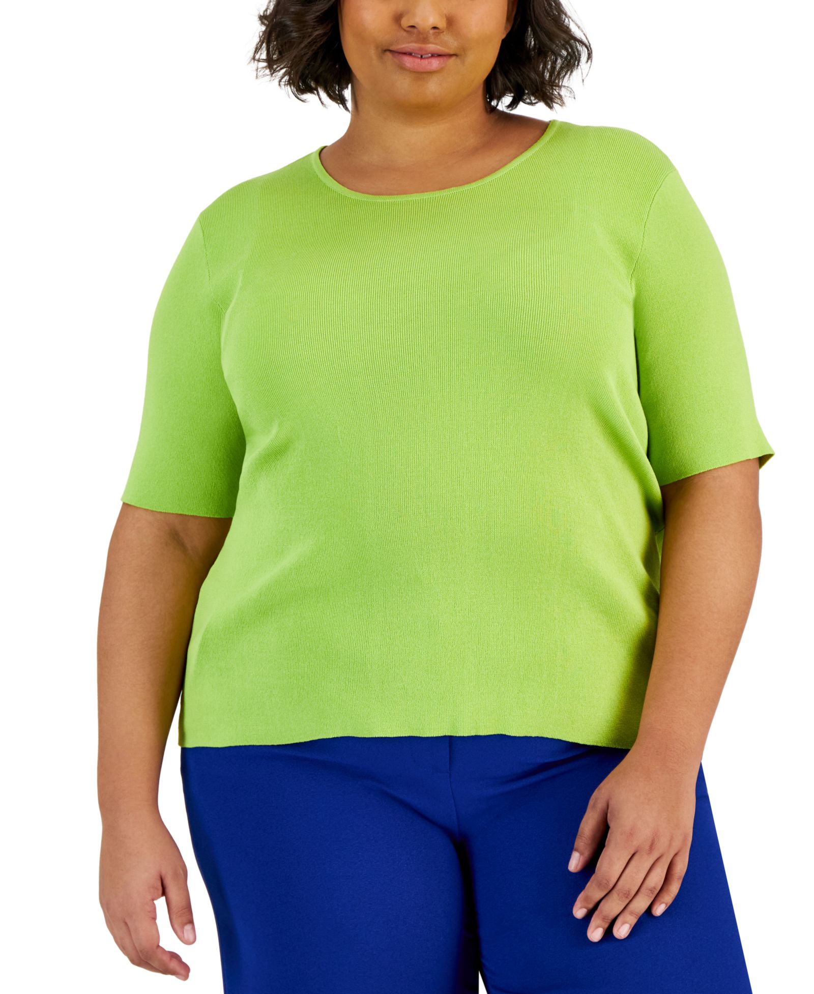 Tahari ASL Plus Size Elbow-Sleeve Sweater T-Shirt