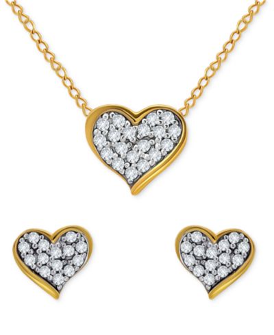 Giani Bernini комплект из 2 предметов: подвеска-кулон Heart Cluster с кубическим цирконием и подходящие серьги-гвоздики, позолоченное стерлинговое серебро 18k