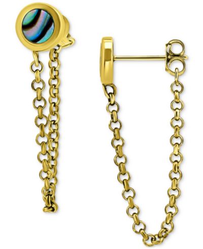 Giani Bernini Abalone Chain Front and Back Drop Earrings in 18k Gold-Plated Sterling Silver (Also in Pink Shell), Created for Macy's