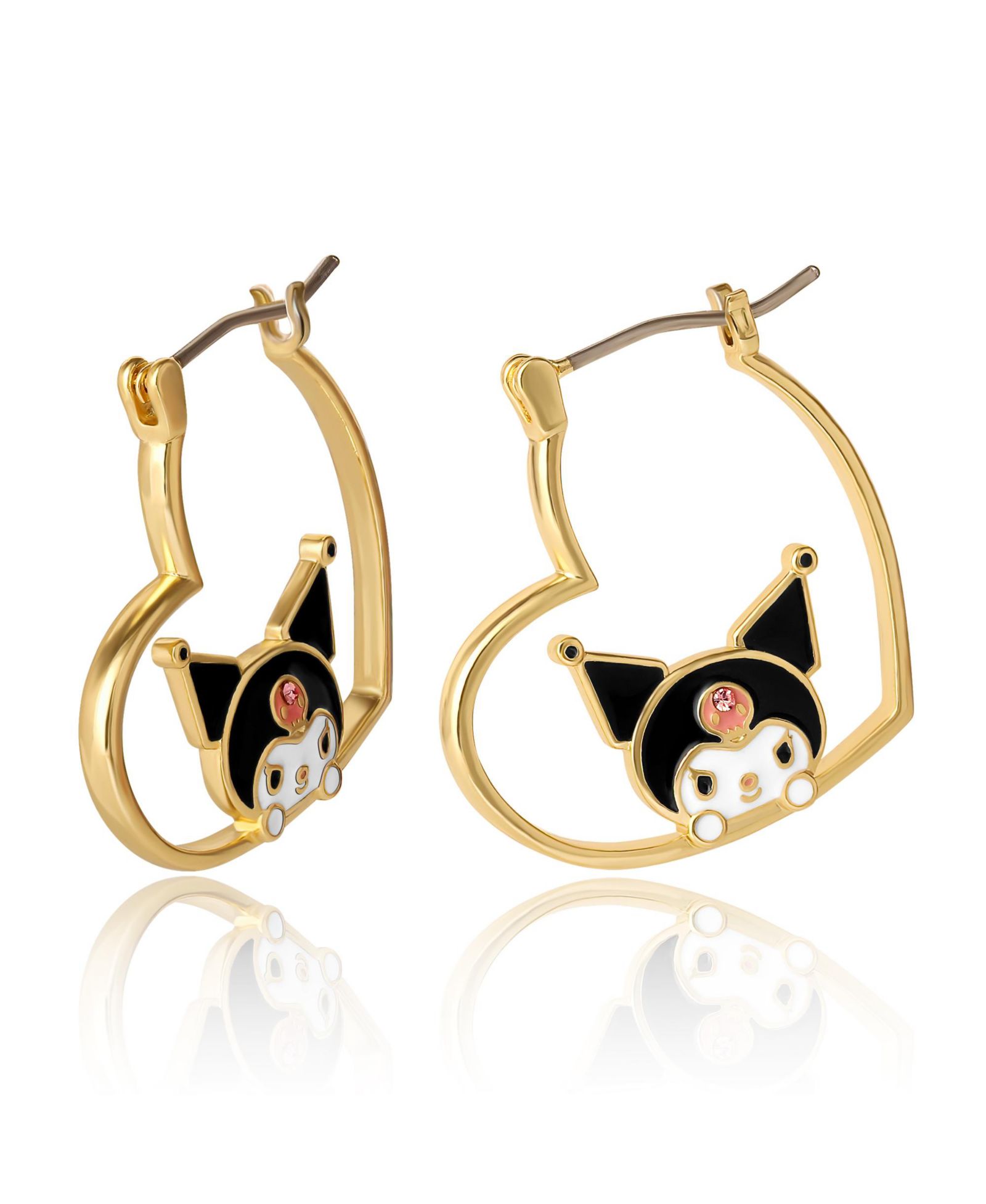 Sanrio Hello Kitty Flash Yellow Gold Plated Kuromi Heart Hoop Earrings