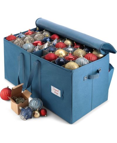 Hearth and Harbor Christmas Ornament Storage Box with Adjustable Dividers