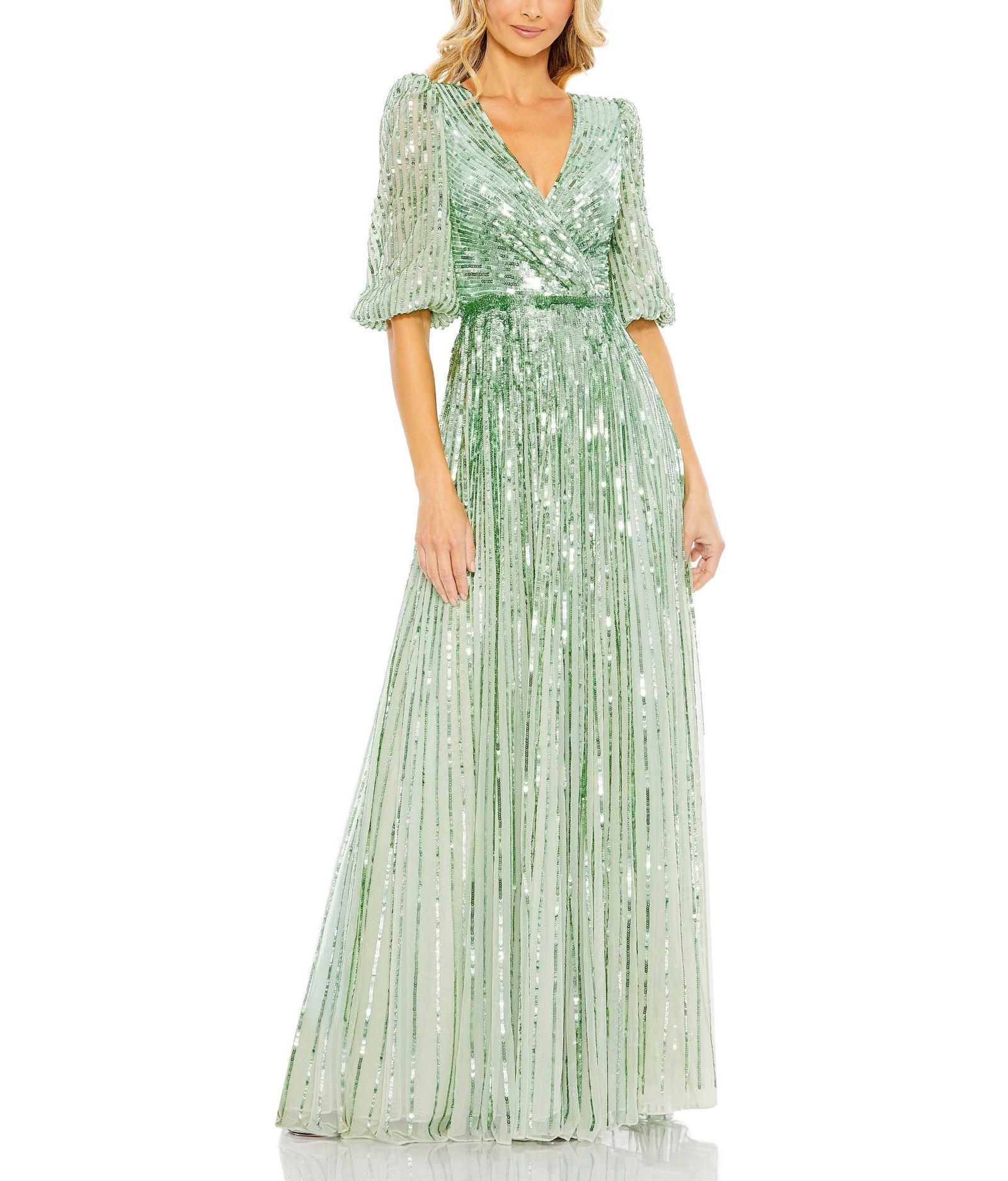Женское вечернее платье Mac Duggal Sequined Wrap Over 3/4 Sleeve Gown