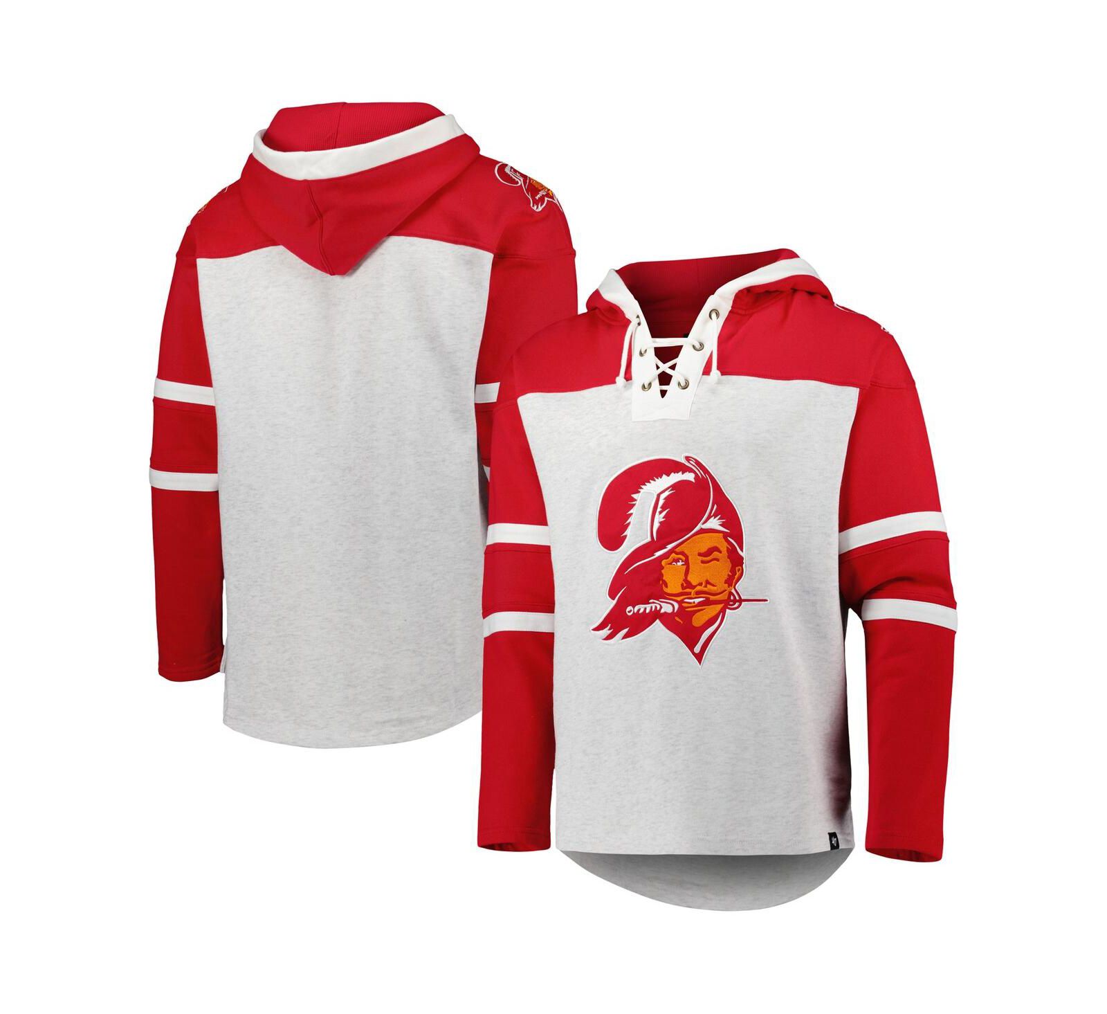 Мужское худи '47 Brand Tampa Bay Buccaneers Heather Gray Historic Logo Gridiron Lace-Up Pullover