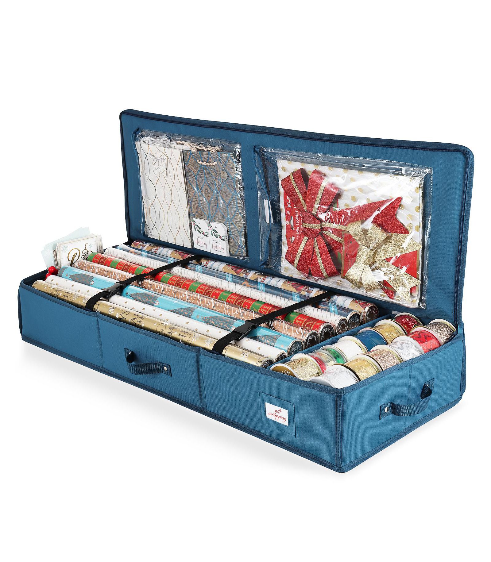 Hearth & Harbor Christmas Storage Bag with Interior Pockets - Fits Up to 22 Rolls of 40" - Tear Proof Gift Wrapping Paper Storage Organizer Container