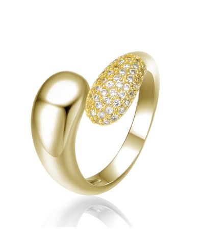 Rachel Glauber High-Polish 14K Gold Plated Pave CZ Open Bypass Ring