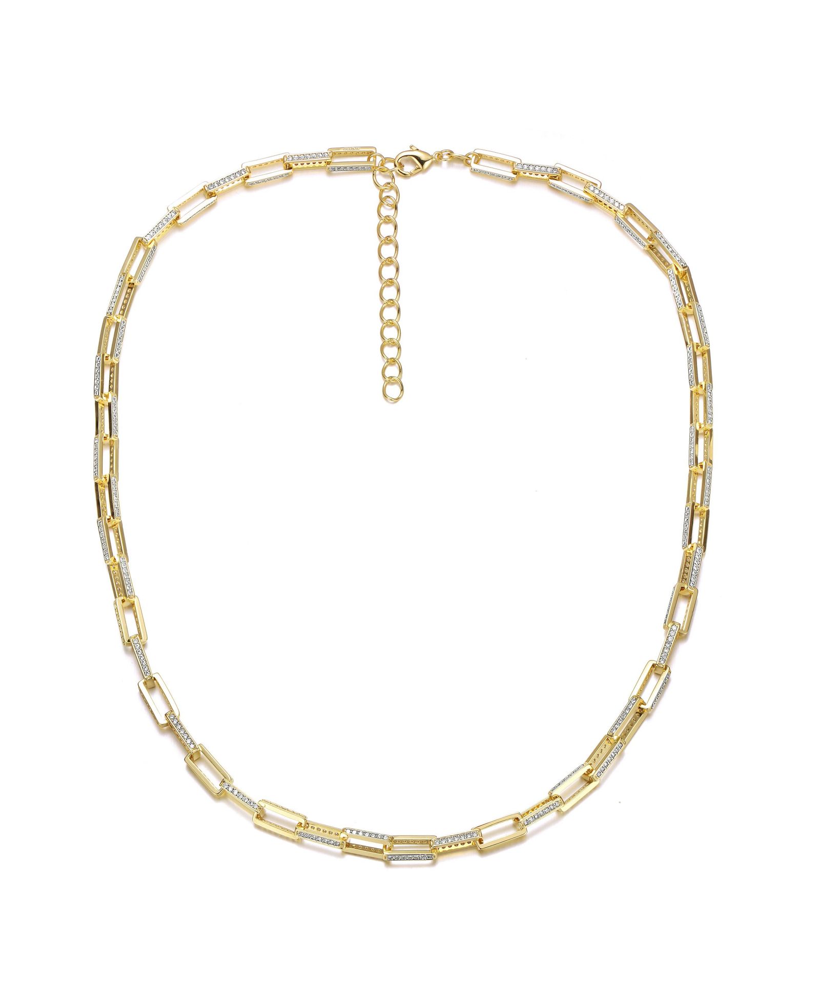Rachel Glauber Modern 14K Gold Plated CZ Pave Paperclip Chain Necklace