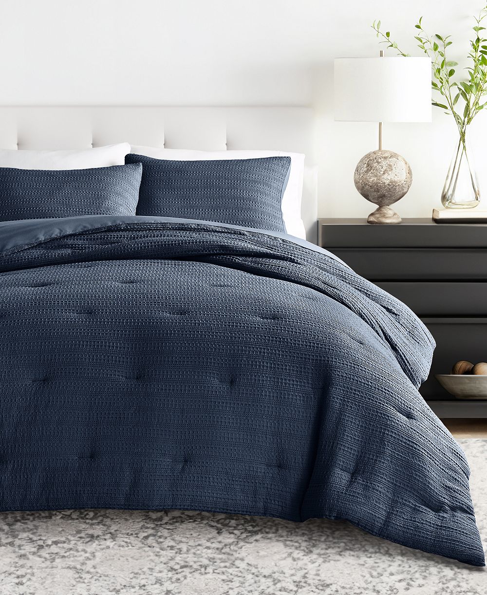 ienjoy Home Waffle Textured 3-Piece Comforter Set, Full/Queen