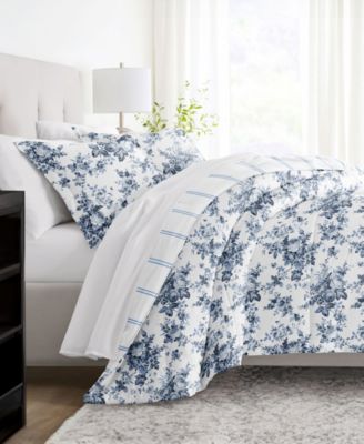 ienjoy Home Cabbage Rose Stripe 3-Piece Comforter Set, Twin/Twin XL