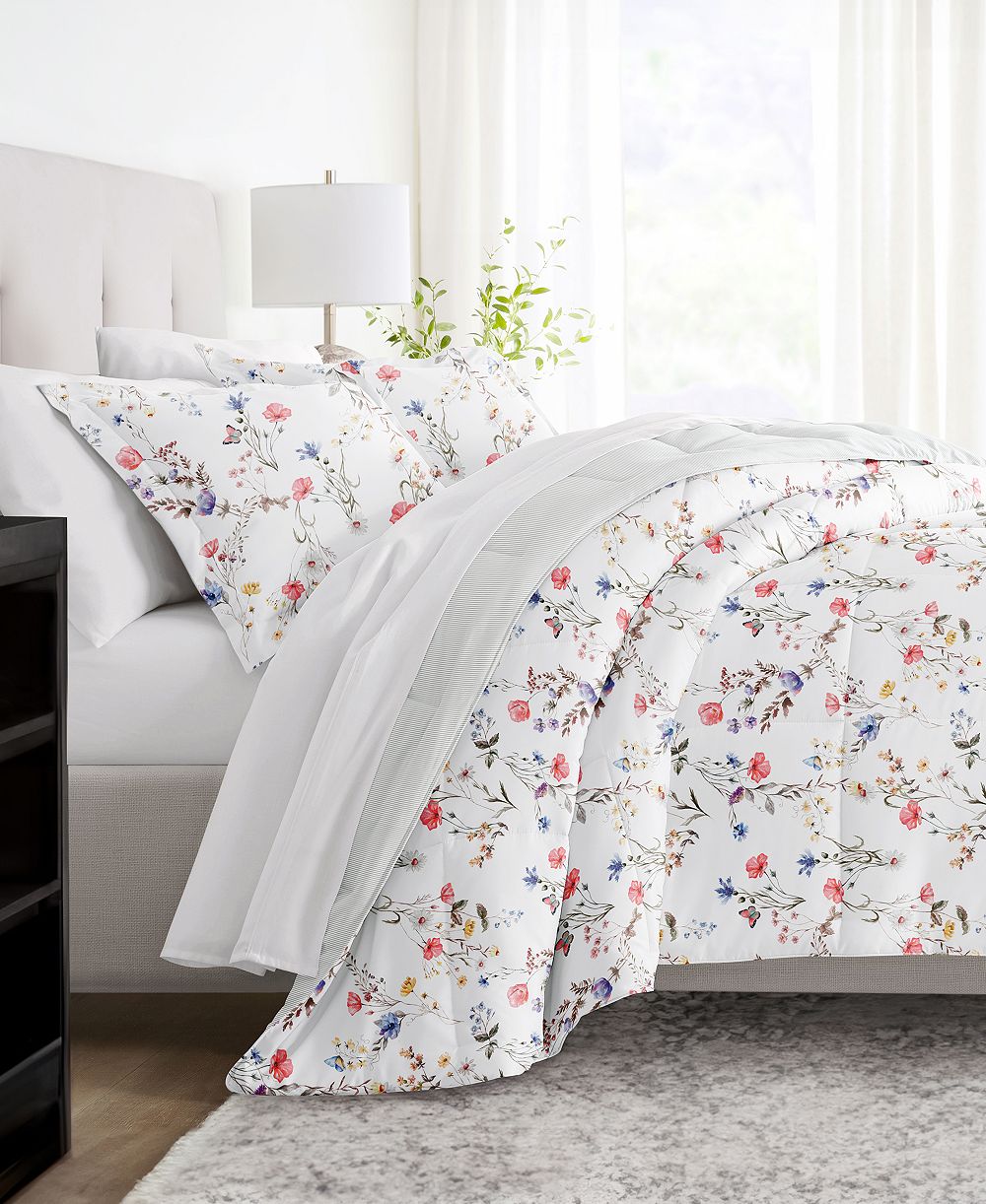 ienjoy Home Meadow Floral Stripe 3-Piece Comforter Set, King/California King