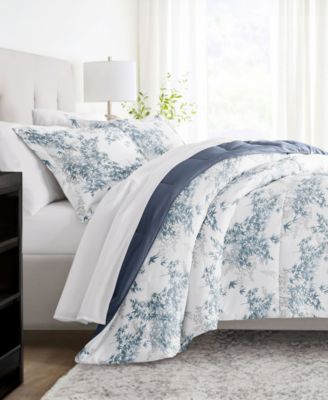 ienjoy Home Bamboo Leaves Blue 3-Piece Comforter Set, Full/Queen