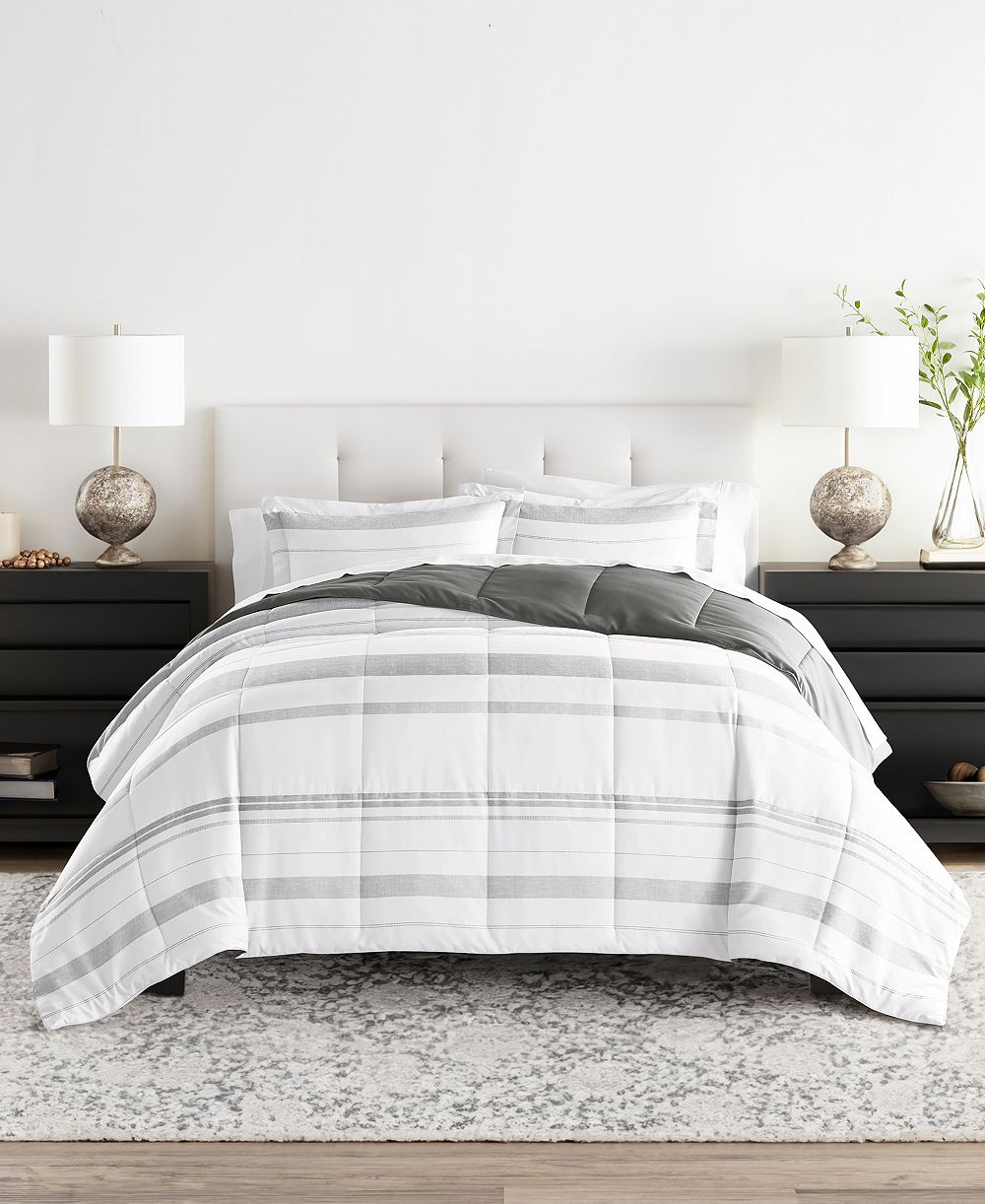 ienjoy Home Stitched Stripe 3-Piece Comforter Set, King/California King