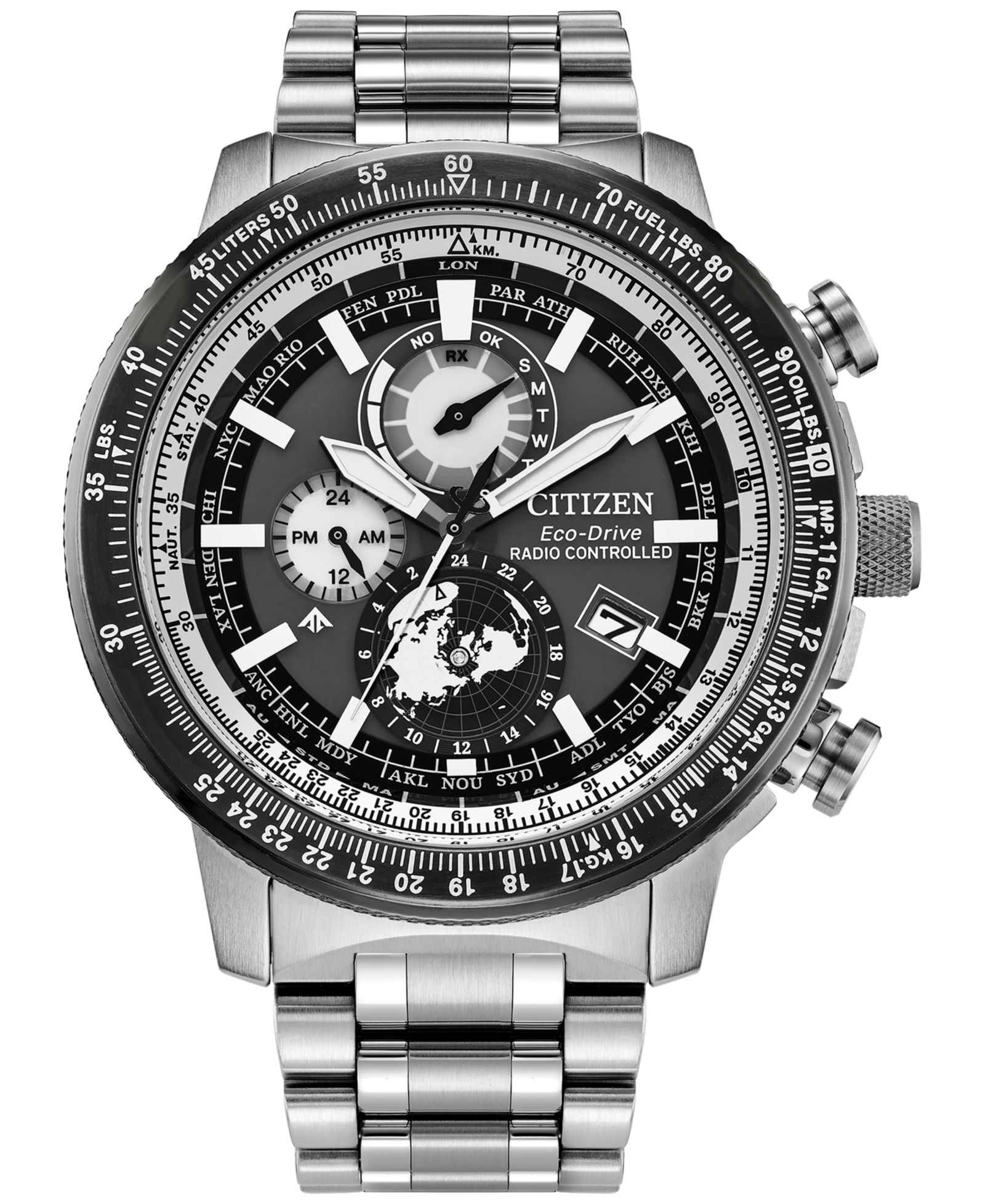 Citizen Eco-Drive Men's Chronograph Promaster Geo Trekker Gray-Tone Stainless Steel Bracelet Watch 46mm