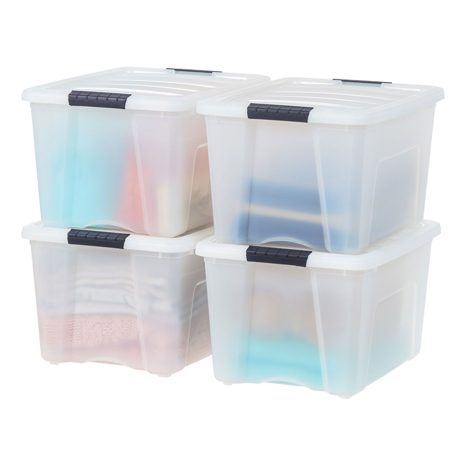 Контейнер для хранения IRIS 4 Pack 40qt Plastic с крышкой и защелками, Pearl