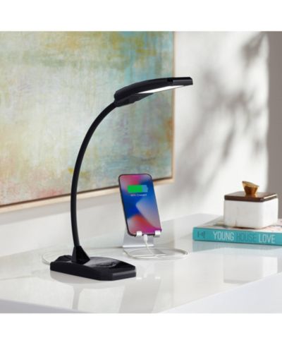 360 Lighting Ricky Modern Desk Lamp 13 3/4" High Black with USB Charging Port LED Gooseneck Touch On Off Dimmer for Bedroom Bedside Office House Desk