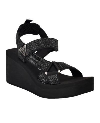 GUESS Women's Dawsin Rhinestone Eva Strappy Wedge Sandals