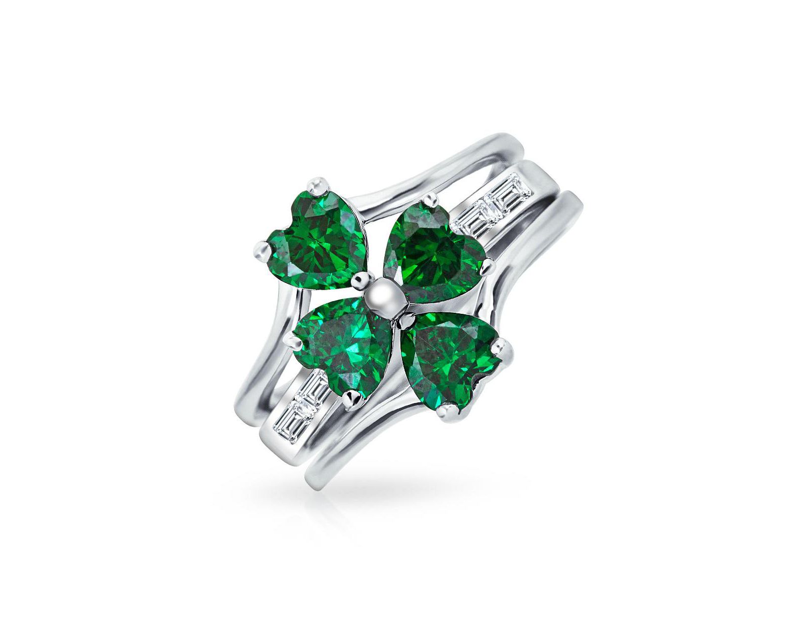 Bling Jewelry Good Luck Green CZ Shamrock Heart Clover Ring .925 Sterling Silver