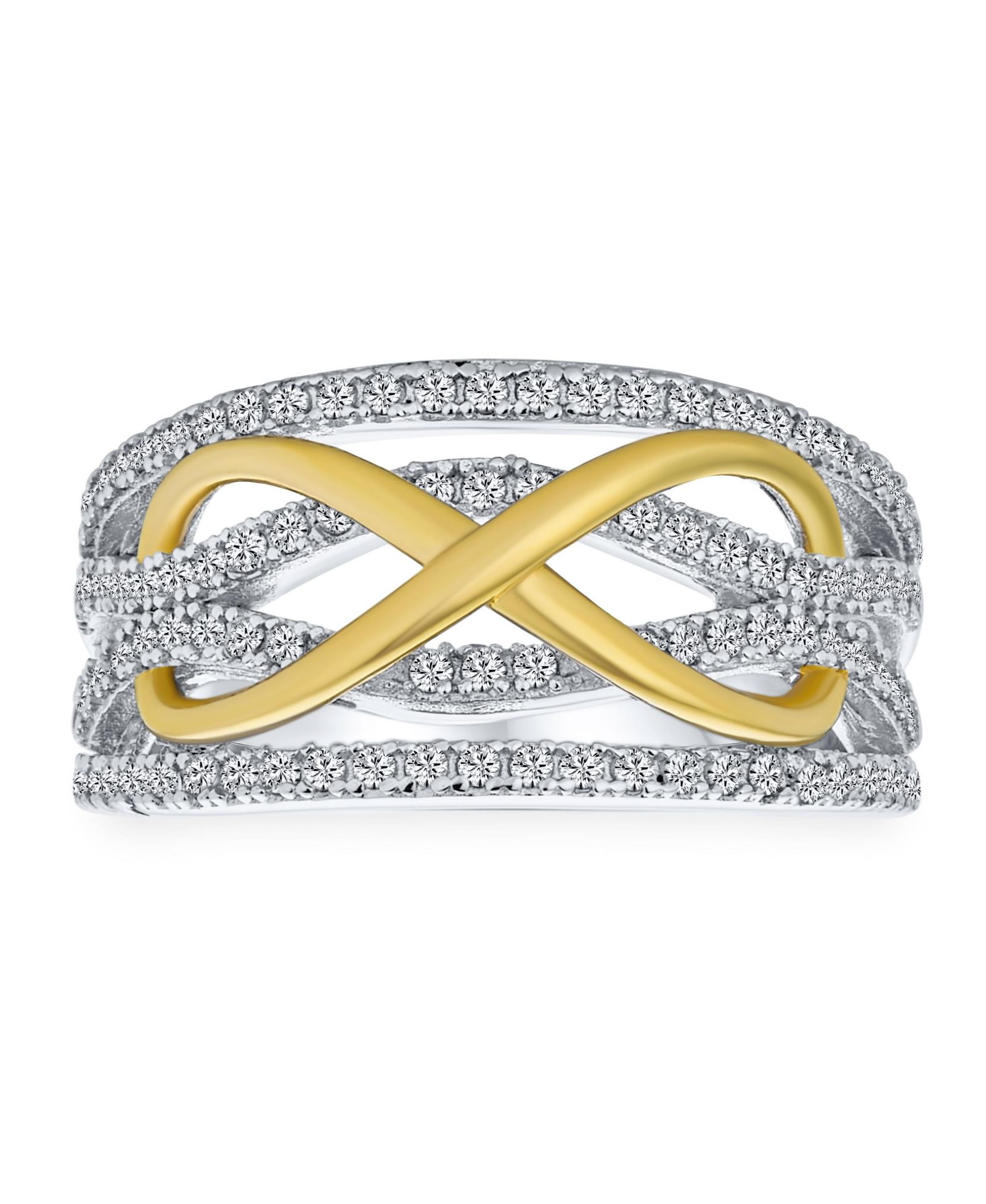 Кольцо Bling Jewelry Two Tone Micro Pave CZ Wide Statement Infinity с золотым покрытием